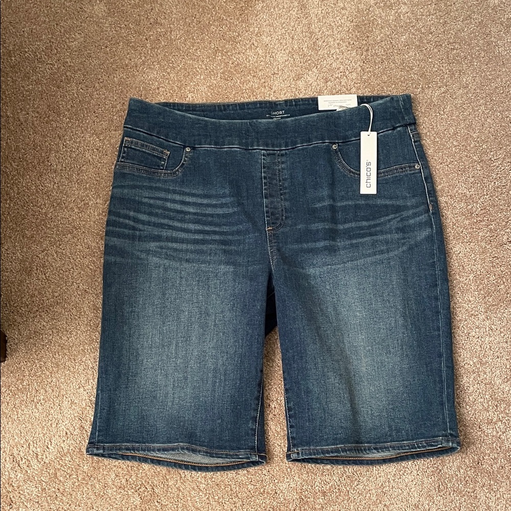 Chico's Mid Wash Blue Denim Bermuda Shorts